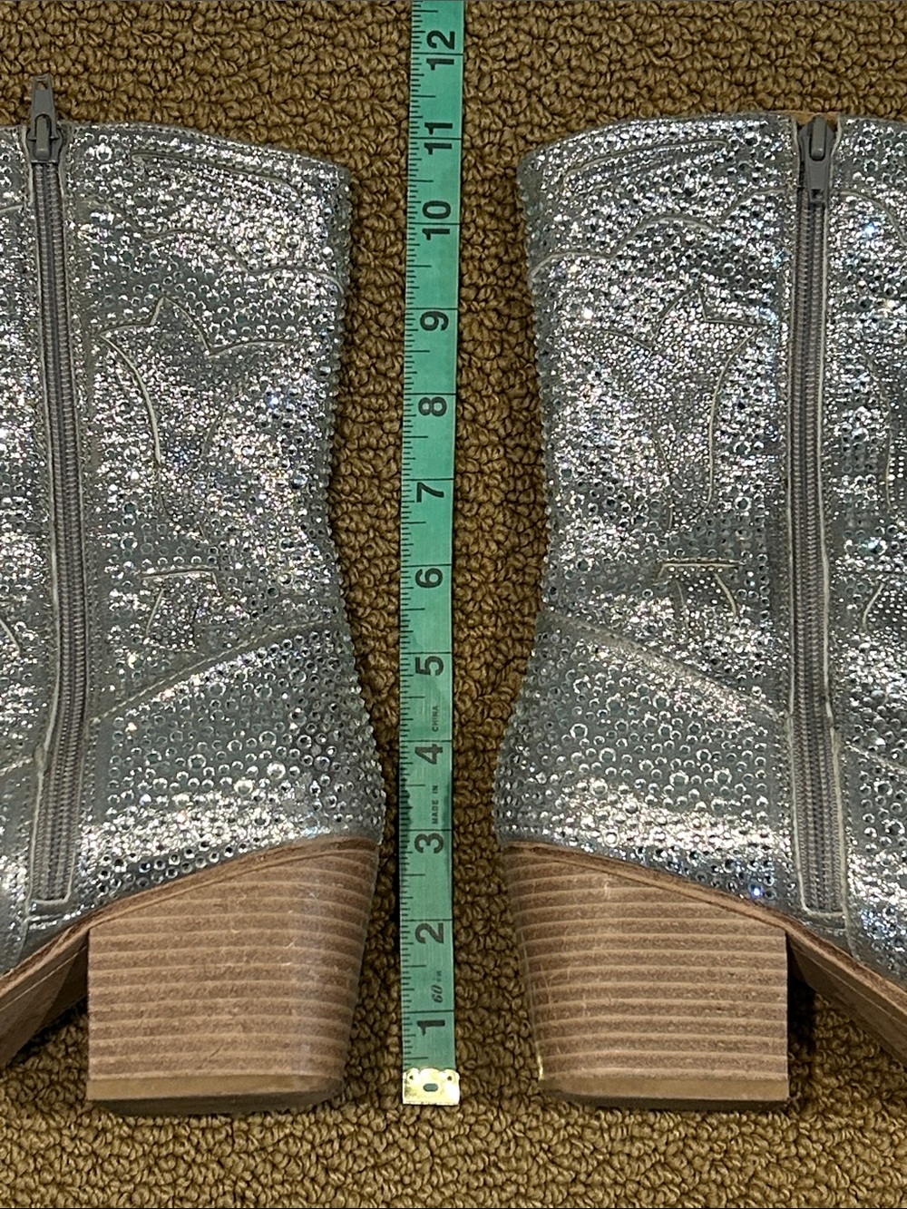Crown Vintage Starry Cowboy Boots size 8 Mid Calf Silver Rhinestones Western - Picture 12 of 14